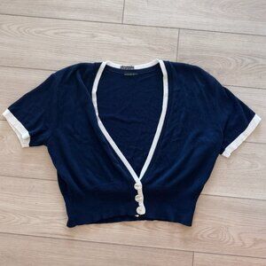 Navy and White Short Sleeve Cardigan